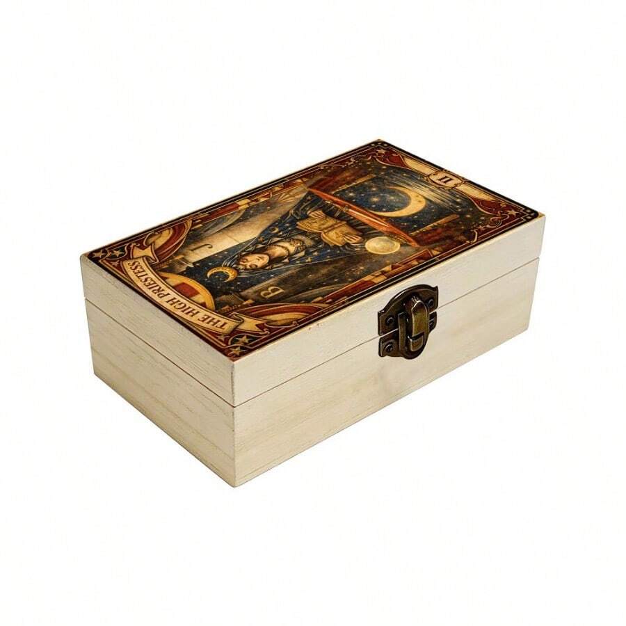 1pc Handmade Wooden Storage Box, Gift Storage Box With High Priestess Card Illustration, Jewelry Storage Box, Keepsake Box Card Storage, Jewelry Storage, Keepsake Storage, Mysterious Home Decor - Multicolor - View 1