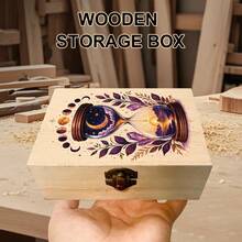 1pc Handmade Wooden Storage Box With Celestial Illustration, Gift Storage Box, Small Jewelry Organizer, Souvenir Storage Box, Suitable For Jewelry Collection, Desk Organization, Home Decor, Bohemian And Mysterious Style - Multicolor - View 8