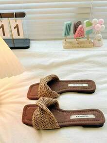 Summer Casual Beach Twist Flat Slides - Brown - View 1