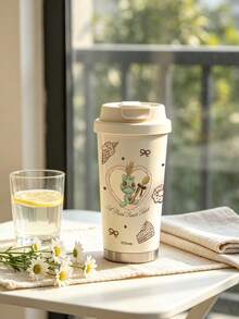 Miniso Cute Cartoon Fresh Style Portable Hanging Rope Water Bottle Cup, Large Capacity Insulated Tumbler, Student School Use, Fits Cup Holder, Rubber Base, Unisex Gift - White - View 5