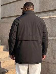 加大码中长款长袖羽绒服，加厚中长款棉质羽绒防风衣，适合冬季穿着 - 黑色 - 查看 3