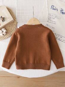 Girls' Fashion Design Knitted Sweater Long Sleeve Embroidered Cardigan Jacket Children's Clothing Winter Outfit Classic - Brown - View 2