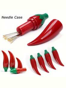 Multipurpose Pepper-Shaped Plastic Toothpick Box, Sewing Needle Storage Box, Sewing Accessories Organizer, Needle Holder, Sewing Tools, Knitting Accessories, Small Chili Pepper Sewing Needle Box, Needle Case, Sewing Needle Storage Box, Lipstick Tube, Suitable For Needlework DIY Crafts - Multicolor - View 1