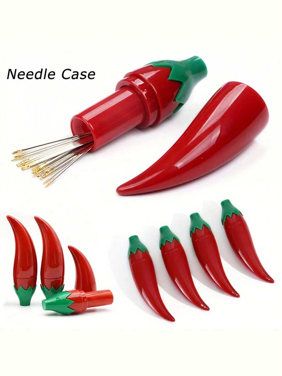 Multipurpose Pepper-Shaped Plastic Toothpick Box, Sewing Needle Storage Box, Sewing Accessories Organizer, Needle Holder, Sewing Tools, Knitting Accessories, Small Chili Pepper Sewing Needle Box, Needle Case, Sewing Needle Storage Box, Lipstick Tube, Suitable For Needlework DIY Crafts - Multicolor - View 1