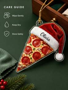 1pc Custom Personalized Pepperoni Pizza Slice Christmas Ornament,Santa Hat Foodie Decor,Personalized Pizza Party Favor,Holiday Gift,Christmas Tree Hanging Decor,Christmas Gift - Multicolor - View 9
