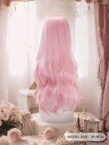 alicegarden 26-Inch Long Synthetic Wig Featuring A Natural Wavy Style In A A Stunning Pink. Designed With Bangs , This False Hairpiece Is Perfect For Ms Daily Party Cosplay Use, Offering A Natural And Natural Durable Wig Gift For Ladies. - Pink - View 4