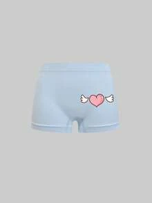 6Pcs Random Color Girls Seamless Shorty Panties Heart Print Mid Waist Underwear Shorts Fall Layering Back To School Basic Briefs - Multicolor - View 5