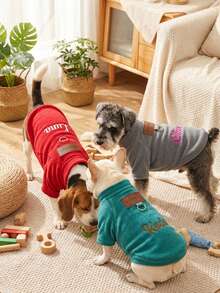 Custom Embroidered Name Dog Fleece Shirt, Stand Collar Warm Puppy Top With Harness D-Ring, Birthday Gift For Small Medium Dogs - 1 Set - View 2