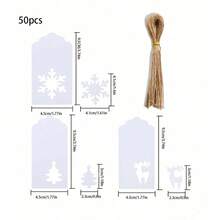 50pcs/Pack Christmas Party Gift Decoration Tags, Hanging Cards, Decorative Cardstock, Message Cards, Baking Packaging Box, Gift Bag Decoration Cardstock, Comes With Rope - View 2