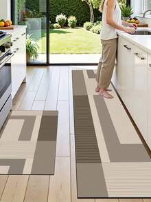 SANJIANGDI 1pc Minimalist Geometric Patchwork Pattern Kitchen Mat, 3.5mm Soft Rubber Material, Absorbent And Easy To Clean, Suitable For Hallway, Bathroom, Living Room, Outdoor Door Mat And Toilet, All Year Round, Suitable For Various Holidays - Multicolor - View 8