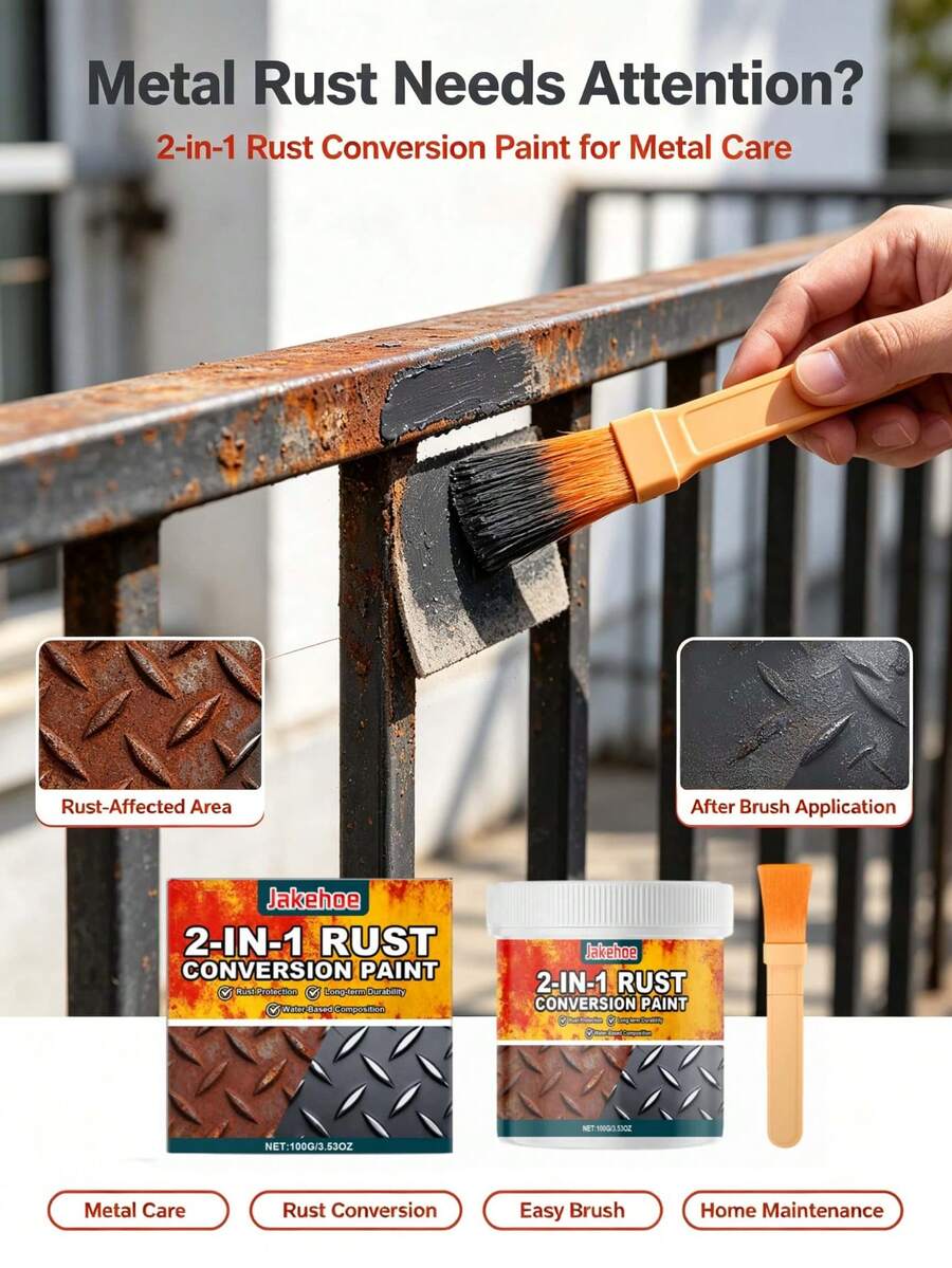 jakehoe 2-In-1 Rust Remover And Metal Primer, Water-Based Formula, Cleans Metal Surfaces, Waterproof, Rust-Proof, Corrosion-Resistant Protective Coating