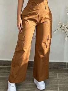 Autumn V-Neck Outerwear Vest & Wide Leg Suit Pants Commuter Set Christmas - Khaki - View 2
