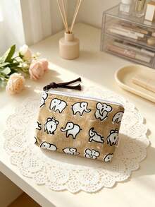 Tas Kosmetik Katun Motif Hewan Lucu, Dompet Resleting Motif Gajah dan Kucing, Dompet Koin Kecil, Tas Penyimpanan Lipstik, Earphone, dan Perhiasan, Tas Kosmetik Mini - MultiWarna - View 12