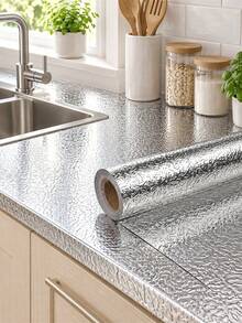 Aluminum Foil Kitchen Sink Sticker, Heat Resistant Oil Proof Waterproof Wallpaper, Orange Peel Texture Self-Adhesive Liner, For Drawers, Sinks, Cabinets, Mildew Proof Wall Protection Splash Film - Multicolor - View 1