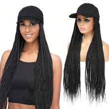24 Inch Box Braids Baseball Cap Wig, Hair Piece With Hat, Color Striped Synthetic Hair Cap, Long Braided Hair Wig For Women Halloween - A - View 1