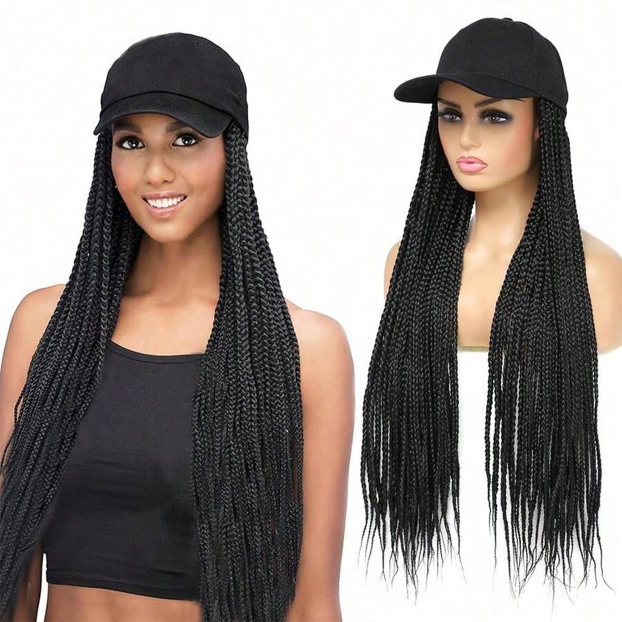 24 Inch Box Braids Baseball Cap Wig, Hair Piece With Hat, Color Striped Synthetic Hair Cap, Long Braided Hair Wig For Women Halloween - A - View 1