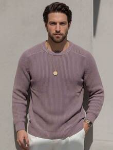 Solid Color Casual Loose Comfortable Unisex Round Neck Long Sleeve Knit Sweater, Suitable For Autumn And Winter - Mauve Purple - View 2