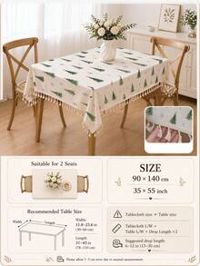 1pc Christmas Winter Minimalist Christmas Tree & Snowflake Pattern Polyester Cotton Lace Tablecloth, Stain-Resistant With Tassel Fringe, Suitable For Square/Round Tables, Kitchen, Dining Table, Coffee Table, TV Cabinet, Entryway, Party Holiday Decoration, Home Decor, Christmas Gathering - Multicolor - View 15