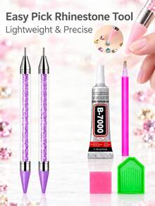 8pcs Rhinestone Tool Set With Silicone Tips, Detachable; Ideal For Picking And Applying Crystals, Diamonds, Resin Gems And Beads, Suitable For Beginners And Artists. Comes With Flat-Back Resin Rhinestones, Perfect For DIY Handmade Decoration Of Cups, Shoes And Other Items. - View 7