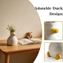 Handcrafted Ceramic Duck Vase, White Modern Flower Vase With Duck Design - Vase - View 2
