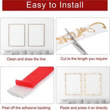 1 Roll 1m 3D PVC Self-Adhesive Decorative Soft Line, Palace Style Decorative Soft Line, Easy To DIY And Peelable Decorative Border, Baseboard Ceiling Decorative Line Background Wall Molding Line 3D Wall Sticker Home Decor - A - View 5