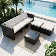 AYAYM Garden Furniture Set With Cushions, Convertible L‑Shaped Outdoor Rattan Sofa Set With Storage Box & Glass Coffee Table For Patio Conservatory Garden, Black & White - 3‑seater Sofa With Storage Coffee Table & 2 Storage - View 8