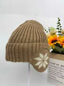 1pc Solid Color Ear-Protective Snowflake Knit Hat, Windproof, Sun-Protective, UV-Protective, 3D Textured, Foldable, Fashionable & Versatile, Elegant Style, Soft & Comfortable, Breathable, Multi-Functional, Flattering Skin Tone, Face-Slimming, Suitable For Beach, Outing, Hiking, Cycling, Travel, Commuting, Outdoor, Street, Dating, Trekking And Various Occasions - Multicolor - View 5