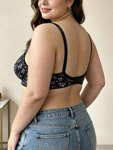 3pcs Plus Size Printed Fashion Bra For Women, Adjustable Shoulder Straps, Side-Smoothing, Anti-Sagging, Thin Adjustable Hook-And-Eye Underwear - Black - View 2