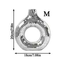 1pc Handmade Disco Donut Vase, Silver Mosaic Mirror Hollow Flower Vase, Modern Round Donut Shape Floral Vase For Table Centerpiece, Living Room, Wedding, Party Home Decor - Multicolor - View 9