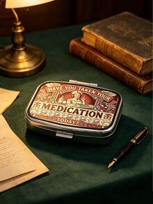 Vintage Nurse Print Pill Box, Mini Portable Metal Pill Case, Multi Compartment Medicine Vitamin Storage Organizer, Travel Pocket Pill Holder - Multicolor - View 6