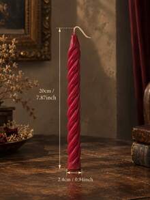 1 Piece French Red Long Taper Candle, Spiral Candle, Smokeless Soy Wax, Home Decor, Wedding, Romantic Dinner Decor, Party, Daily Use, Holiday Table Decor, Gift For Women - A - View 13