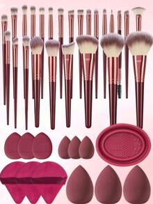 10 Pcs Wine Red Makeup Sponges, 5 Large & 5 Mini Soft Makeup Blending Sponge, Washable Reusable Foundation Sponge For Liquid, Cream & Powder, Daily Facial Makeup Tool - Burgundy - View 1