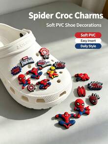 Disney Spider-Man Clog Shoe Charms Set, Soft PVC Shoe Buckles, Multiple Marvel Superhero Designs. Soft Rubber Material Flexible, Waterproof And Fade-Resistant, Easy Press Installation, Securely Fits Into Shoe Holes Without Falling Off. Free Mix And Match DIY, Create Personalized Cool Clogs, Christmas, Birthday Gift, Holiday Party. - Multicolor - View 4