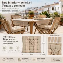 Padded Chair Cushion 40 X 40 Cm With Tie-On Straps, Polyester Seat Pad With Striped Pattern And Linen Texture For Dining Room And Garden, Grey And Beige - Khaki - View 7