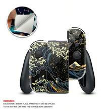 Switch Sticker Set, Black & Gold Ukiyo-E Wave Pattern, Waterproof Scratch-Resistant Self-Adhesive Vinyl Game Console Skin, Removable No Residue, Full Set Console + Joy-Con Controller Decorative Film - View 8