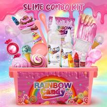 Kit Membuat Slime Permen Pelangi DIY untuk Anak, Paket Material Kerajinan Tangan Tanah Liat Slime Permen Pelangi Buatan Sendiri Bentuk Es Krim Beri dengan Cangkir Ukur, Sendok, Kantong Semprot dan Alat Pembuat DIY, Elastis, Pereda Stres, untuk Pesta/Hadiah, Dekompresi - MultiWarna - View 1
