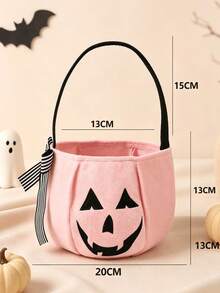Personalized Name Pumpkin Basket, Felt Halloween Trick Or Treat Bucket With Striped Bow, Handheld Pumpkin Storage Tote Bag, Halloween Party Decoration Gift Basket - Multicolor - View 4