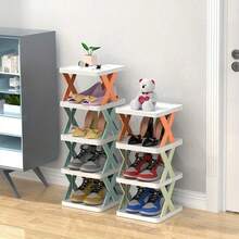 Space-Saving 9-Tier Vertical Shoe Rack - Narrow Plastic Organizer For 9 Pairs, Easy Assembly, Ideal For Entryway, Closet, Hallway, Bathroom, Dorm - Sturdy, Stackable Design, Shoe Storage Organizer - Multicolor - View 7