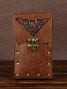Vintage Medieval Brown PU Leather Waist Bag, Celtic Pattern Metal Buckle Waist Pouch, Viking Renaissance LARP Roleplay Belt Storage Bag, Halloween Fantasy COS Costume Accessory - A - View 2