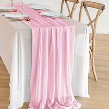 1pc, Blush Gauze Table Runner Tablecover Decor, Elegant Solid Color Blush Party Table Decoration 118.11", Chic Balinese Style Rustic Wedding Table Runner, For Birthday, Baby Shower, Bridal Shower Decorations, Wedding Decor - Baby Pink - View 2
