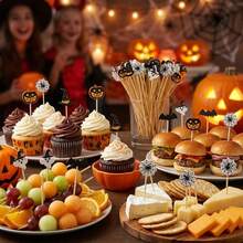 50/100pcs Halloween Cocktail Picks Pumpkin Bat Ghost Witch Appetizer Skewers Halloween Party Decoration Cupcake Toppers - Multicolor - View 4