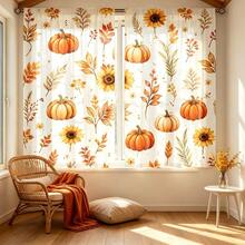 2pcs Fall Pumpkin Sunflower Curtains, 2D Flat Print With Autumn Maple Leaves & Sunflowers Pattern, Semi-Sheer Rod Pocket Window Drapes For Living Room Bedroom, Fall Harvest Home Decor - Multicolor - View 8