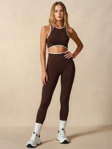 VVX Women's 2-Piece Colorblock Yoga Set, Suitable For Gym, Pilates, Running - Brown - View 4