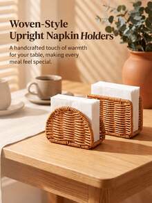 1pc Woven Upright Napkin Holder, Rustic Boho Paper Napkin Organizer, Freestanding Tabletop Napkin Dispenser For Kitchen Counter, Dining Table, Coffee Table, Living Room & Cafe Decor - Multicolor - View 10