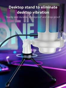 1個 USB 插頭 RGB 電競電容式麥克風，即插即用電腦麥克風，具備降噪、一鍵靜音、回聲音量控制、旋轉增益旋鈕，適用於直播、播客、遊戲、配音 - 白色 - 查看 5