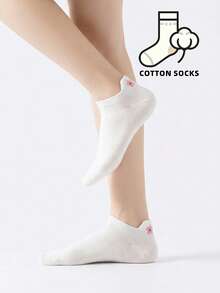 5 Pairs Unisex Cherry Blossom Cotton Boat Socks, Simple Flat Foot Cover Socks, Suitable For Men And Women - Multicolor - View 2