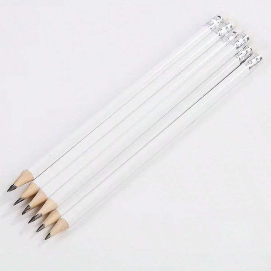5pcs/15pcs/30pcs Simple White Round Pencil With Eraser, Pre-Sharpened, Suitable For Study, Office, And Practice - Sets - View 1