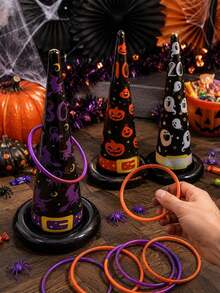 1 Set Halloween Giant Ring Toss Game, Carnival Inflatable Witch Hat Ring Toss, Suitable For Adults, Applicable For Halloween Party, Carnival, Classroom, Indoor/Outdoor And Campus Scenes - Inflatable Wizard Hat Ring Toss - View 7