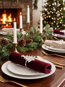 4-12 piezas/Set Anillos para servilletas de árbol de Navidad multicolor en forma de estrella, decoración de mesa navideña - Multicolor - Ver 5