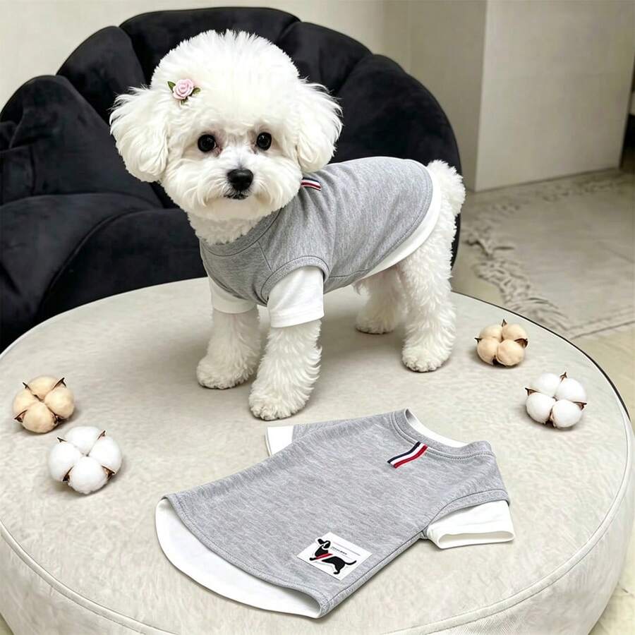 1件灰色寵物狗/貓T恤,休閒時尚春秋背心,適合貴賓犬及其他小型至中型寵物衣物 - 灰色 - 查看 1